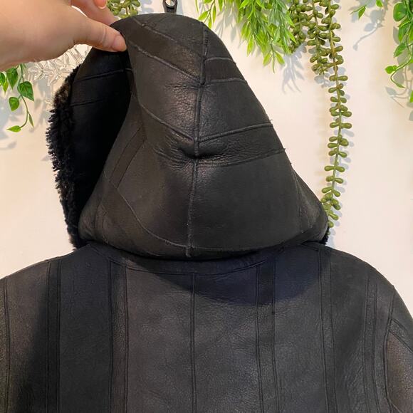 Sprung Freres Reversible Lamb Leather Fur Hooded Coat Sherpa Hood S MSRP $4500 - Picture 7 of 16